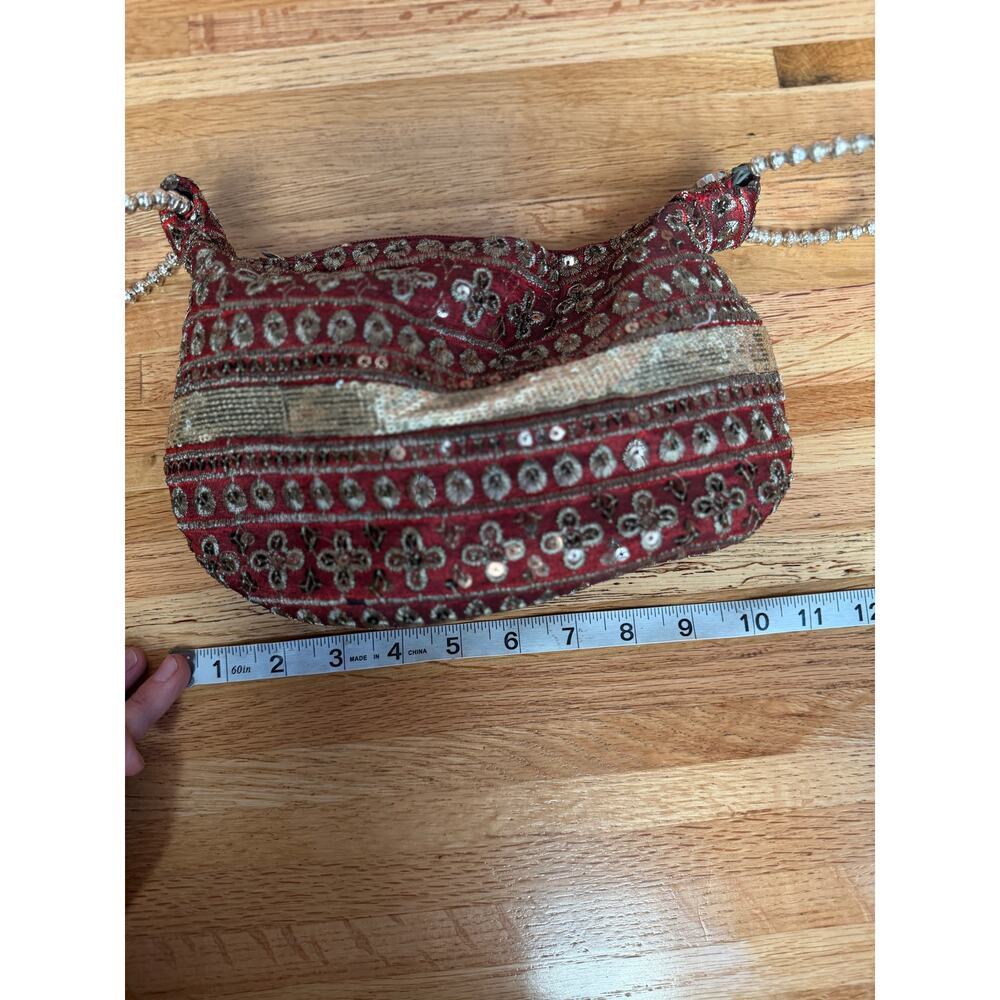 Vintage Beaded Mini Bag Red Gold Embroidered Boho Y2K Fairycore Whimsigoth - Picture 6 of 7